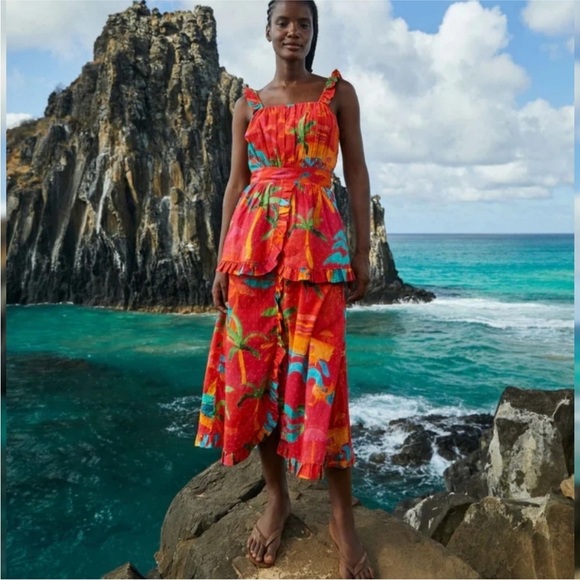 Farm Rio 100% cotton red midi dress - Picture 1 of 8